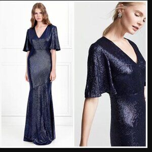 NWT Rachel Zoe Sparkling Navy Blue Sequin Bias Cut Mermaid Long Gown Dress 10